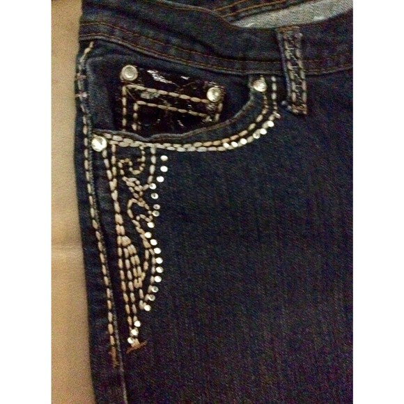 "Gene Culture"BLINGED Denim Mid Rise Boot Cut Dark Wash Women Jeans 31"x31" Sz4 - Picture 4 of 12